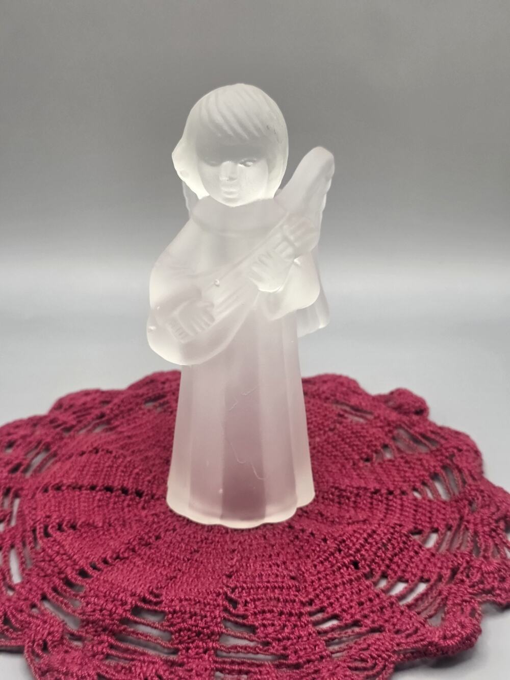 Vtg Satin Glass Angel Candle Holder Playing Mandolin Lute Christmas...